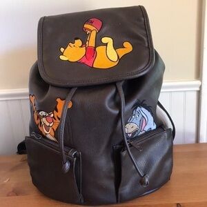 Vtg Disney Winnie-the-Pooh Faux Leather Backpack Eeyore Tigger Pooh Disney Parks